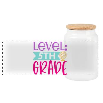Grade 5 - Panoramic Cookie Jar with Wooden Lid - white - Front