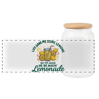 Religious Humor About Lemonade - Panoramic Cookie Jar with Wooden Lid - white - Front