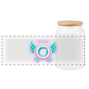Œil fantaisiste avec conception d’ailes d’ange - Boîte à biscuits avec couvercle en bois - blanc - Devant