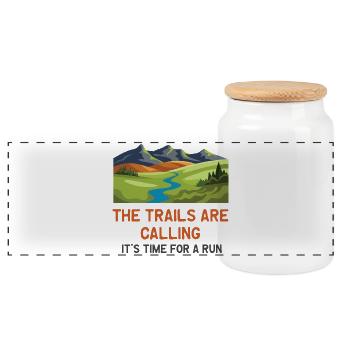 The Trails Are Calling - It's Time for a Run - Panoramic Cookie Jar with Wooden Lid - white - Front
