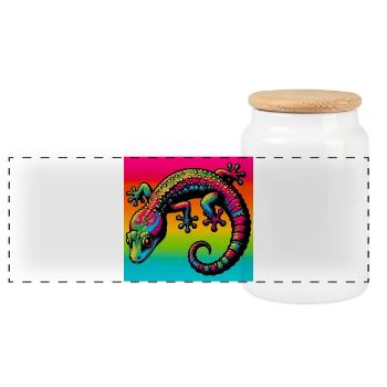 Gecko - Panorama Keksdose mit Holzdeckel - Weiß - Vorne