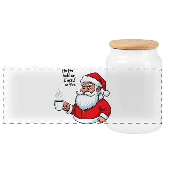Ho Ho... Ich brauche Kaffee - Panorama Keksdose mit Holzdeckel - Weiß - Vorne