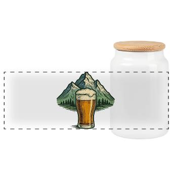 Bierglas mit Bergsilhouette - Panorama Keksdose mit Holzdeckel - Weiß - Vorne