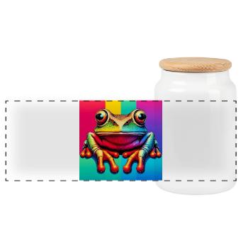 frog - Panoramic Cookie Jar with Wooden Lid - white - Front