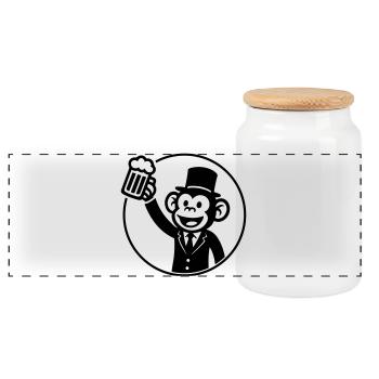 Monkey Groom Bachelor Beer - Panoramic Cookie Jar with Wooden Lid - white - Front