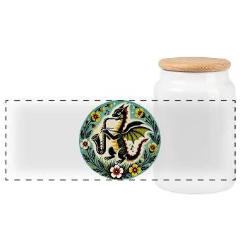 Whimsical Dragon Jazz Design - Panoramic Cookie Jar with Wooden Lid - white - Front