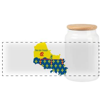 Stilisierte Karte des Pas-de-Calais mit seinen Symbolen - Panorama Keksdose mit Holzdeckel - Weiß - Vorne