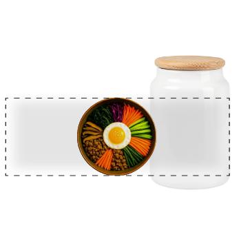 Mix Taste and Happiness -Happy Bowl of Bibimbap - Panoramic Cookie Jar with Wooden Lid - white - Front