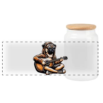 Mops Mit Gitarre Hoodie Und Sonnenbrille - Panorama Keksdose mit Holzdeckel - Weiß - Vorne