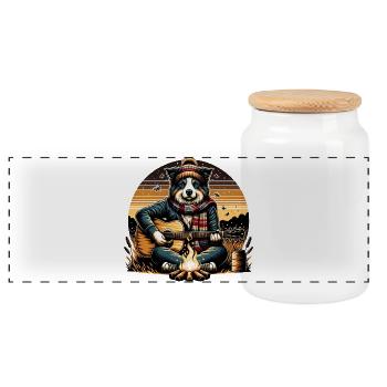 Border Collie Lagerfeuer Gitarre Camper Musik - Panorama Keksdose mit Holzdeckel - Weiß - Vorne