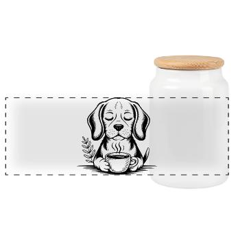 Coffee Dog - Cool Coffee Logo - Panoramic Cookie Jar with Wooden Lid - white - Front