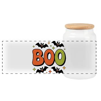 Halloween Retro Groovy BOO with Bats - Panoramic Cookie Jar with Wooden Lid - white - Front