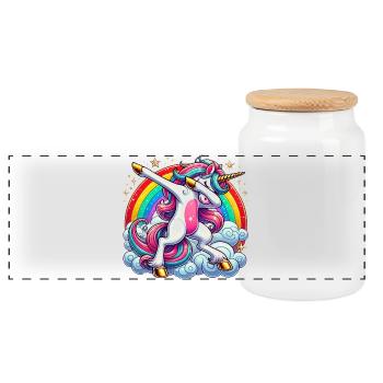 Dabbing Einhorn Dab Unicorn Mädchen Einhörner - Panorama Keksdose mit Holzdeckel - Weiß - Vorne
