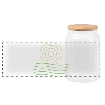 Abstraktes Sonnensymbol und Linien - Panorama Keksdose mit Holzdeckel - Weiß - Vorne