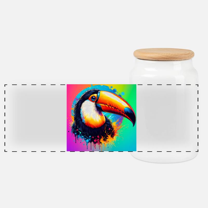 toucan - Panoramic Cookie Jar with Wooden Lid - white