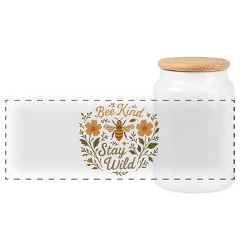 Bienenkind Bleib wild Illustration, Boho Cottagecore - Panorama Keksdose mit Holzdeckel - Weiß - Vorne