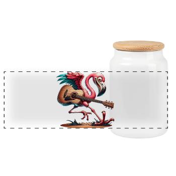 Flamingo With Guitar Music Rock Festival - Panoramic Cookie Jar with Wooden Lid - white - Front