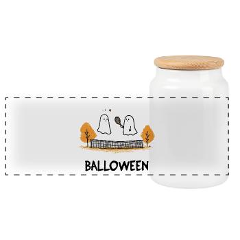 Ghost Tennis Game BALLOWEEN Halloween Ghost - Boîte à biscuits avec couvercle en bois - blanc - Devant