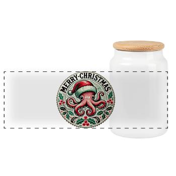 Conception du Père Noël Octopus - Boîte à biscuits avec couvercle en bois - blanc - Devant