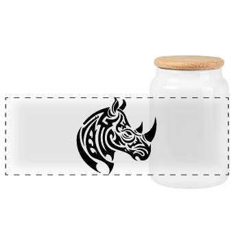 Nashorn Tribal - Panorama Keksdose mit Holzdeckel - Weiß - Vorne