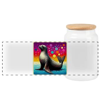 seal - Panoramic Cookie Jar with Wooden Lid - white - Front