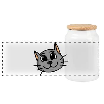 Funny Animal Head Cat - Panoramic Cookie Jar with Wooden Lid - white - Front