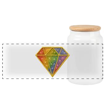 Rainbow Glitter Diamond Patch - Panoramic Cookie Jar with Wooden Lid - white - Front
