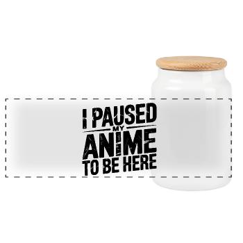 Paused My Anime to Be Here - Panoramic Cookie Jar with Wooden Lid - white - Front
