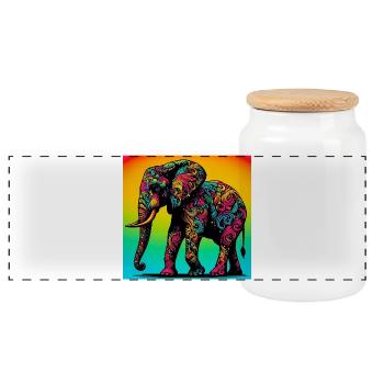 Elefant - Panorama Keksdose mit Holzdeckel - Weiß - Vorne