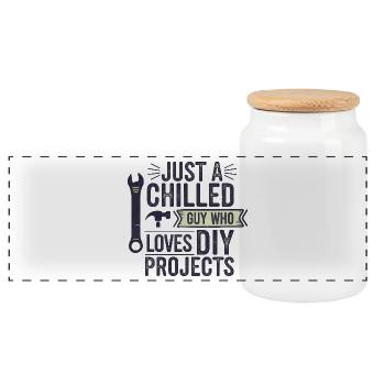 Chilled DIY Guy Funny Saying  - Panoramic Cookie Jar with Wooden Lid - white - Front