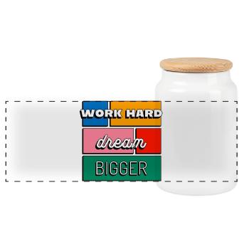 Work Hard Dream Bigger Motivation and Ambition - Panoramic Cookie Jar with Wooden Lid - white - Front