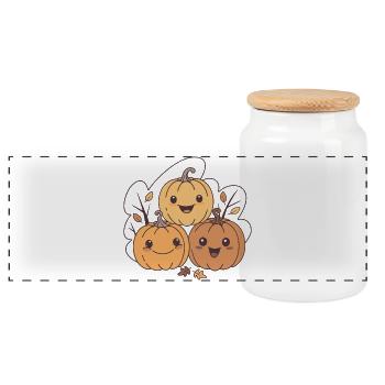 Citrouilles kawaii amusantes en automne - Boîte à biscuits avec couvercle en bois - blanc - Devant
