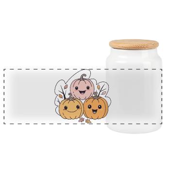 Citrouilles kawaii amusantes en automne - Boîte à biscuits avec couvercle en bois - blanc - Devant