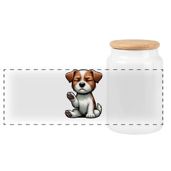 Parler à la patte Jack Russel terrier Jackie - Boîte à biscuits avec couvercle en bois - blanc - Devant