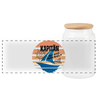 Seefahrer Motiv mit Kompass und Segelboot - Panorama Keksdose mit Holzdeckel - Weiß - Vorne