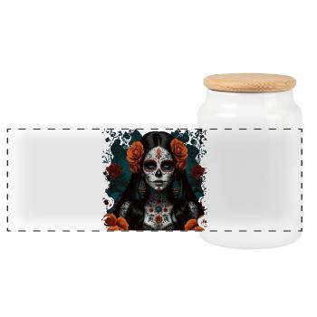 Day of the Dead Tattooed Beauty - Panoramic Cookie Jar with Wooden Lid - white - Front