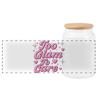 Too Glam to Care / Y2K Design - Panoramic Cookie Jar with Wooden Lid - white - Front