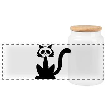 Black Cat Skull - Panoramic Cookie Jar with Wooden Lid - white - Front