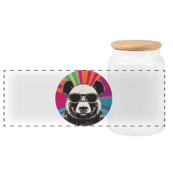 Bear portrait with retro sunglasses - Panoramic Cookie Jar with Wooden Lid - white - Front