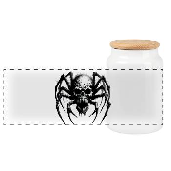 Halloween Monster Spider Skull - Panoramic Cookie Jar with Wooden Lid - white - Front