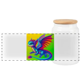 dragon - Panoramic Cookie Jar with Wooden Lid - white - Front