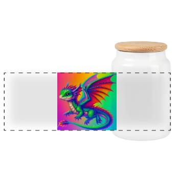 dragon - Panoramic Cookie Jar with Wooden Lid - white - Front
