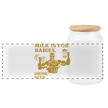 Bold Manly Drink Quote Design - Panoramic Cookie Jar with Wooden Lid - white - Front