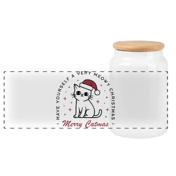 Amoureux des chats de Noël drôles joyeux Catmas - Boîte à biscuits avec couvercle en bois - blanc - Devant