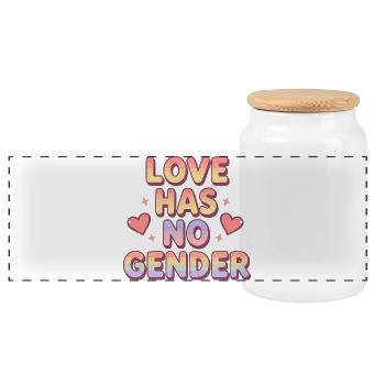 Love Has No Gender – Rainbow Typography Design - Panoramic Cookie Jar with Wooden Lid - white - Front