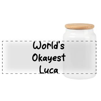 World's okayest Luca - Panorama Keksdose mit Holzdeckel - Weiß - Vorne