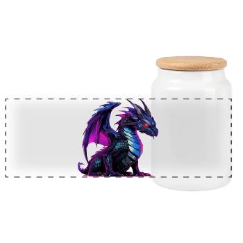 Neon-Drachen Illustration auf Schwarz - Panorama Keksdose mit Holzdeckel - Weiß - Vorne
