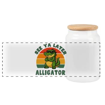 Alligator Coolitude Slogan - Panoramic Cookie Jar with Wooden Lid - white - Front
