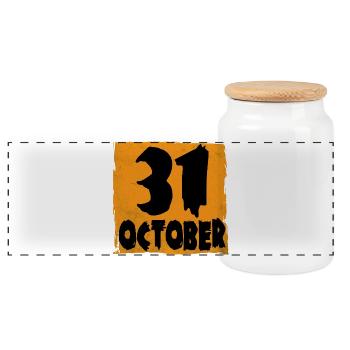 Halloween T-Shirt Süßes oder Saures 31 Oktober - Panorama Keksdose mit Holzdeckel - Weiß - Vorne