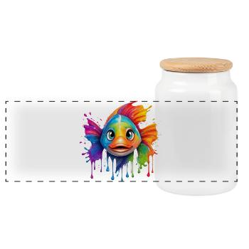 Coloured fish with colour explosion - Panoramic Cookie Jar with Wooden Lid - white - Front